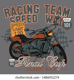 Racing team speed way.Typography T-shirt design Vector  