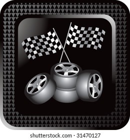 racing tires and checkered flags on web button
