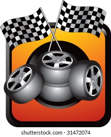 racing tires and checkered flags on web button
