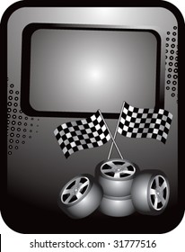 racing tires and checkered flags on template banner