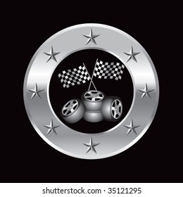 racing tires and checkered flags on superstar background