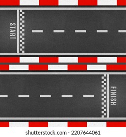 Racing track. Start and finish line. Street and drag racing roadway, motorsport track circuit asphalt surface vector wallpaper or background, rally sport speedway finish, start line pattern backdrop