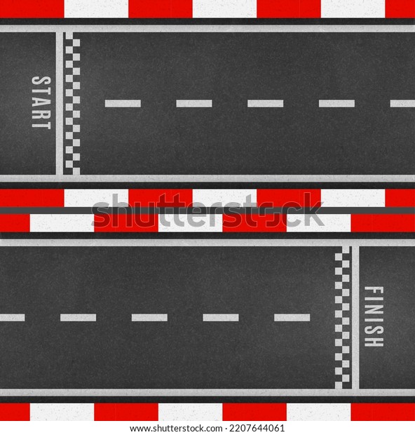 Racing track. Start and finish line. Street and\
drag racing roadway, motorsport track circuit asphalt surface\
vector wallpaper or background, rally sport speedway finish, start\
line pattern backdrop