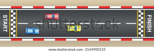 Racing track top view with cars, start and\
finish lines. Roadway for sport race kart. Grunge textured. Kit for\
Infinity race. Track with start, finish and line on road. Drift 3d\
traffic background