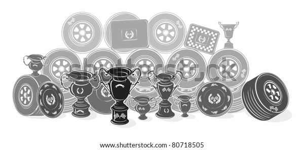 Racing trophy\
collection-3, gray scale,\
vector