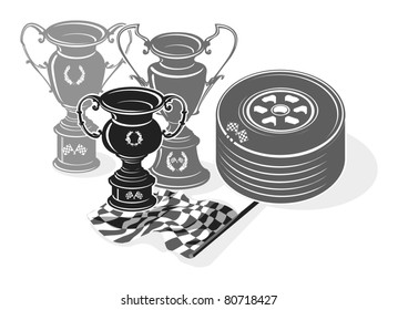 Racing trophy collection-4, gray scale, vector