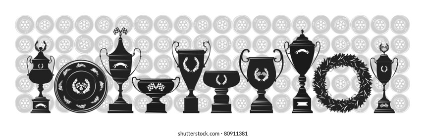Racing trophy collection-6, gray scale, vector