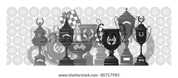 Racing trophy\
collection-8, gray scale,\
vector