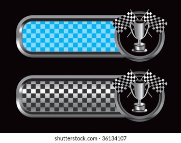 trofeo de carreras en banderas de textura a cuadros