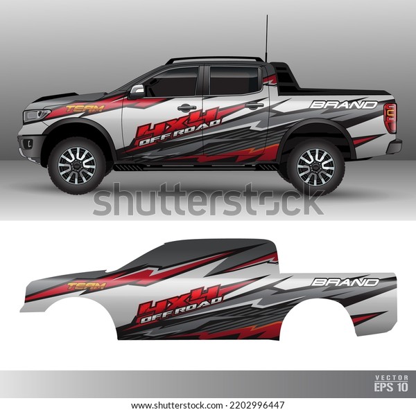 Racing truck car\
wrap design vector. Graphic abstract stripe racing background kit\
designs for wrap\
vehicle