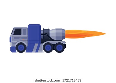 Racing Truck with Flame, Fast Heavy Vehicle Flat Vector Illustration