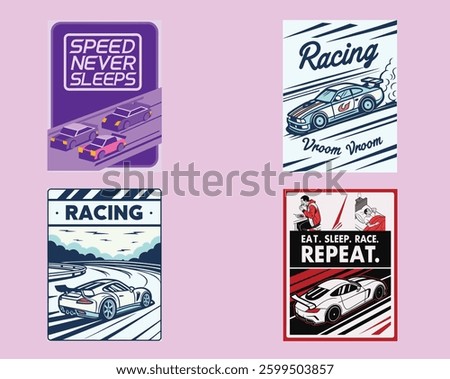 Racing T-shirt design with bold typography and dynamic graphics, perfect for car enthusiasts and motorsport lovers.