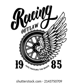 Carreras. Plantilla de impresión de camisetas con rueda alada. Ilustración del vector