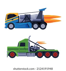 Racing Turbo Truck Driving with High Speed Vector Set