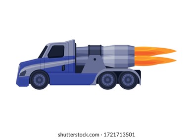 Racing Turbo Truck with Flame, Fast Heavy Vehicle Freight Machine Flat Vector Illustration