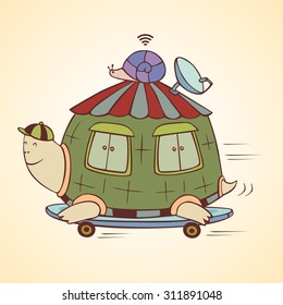 racing turtle house vector illustration graphic cartoon
