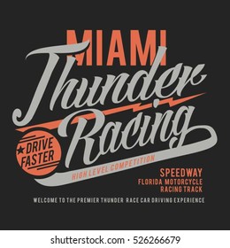 Racing typography, t-shirt graphics, vectors