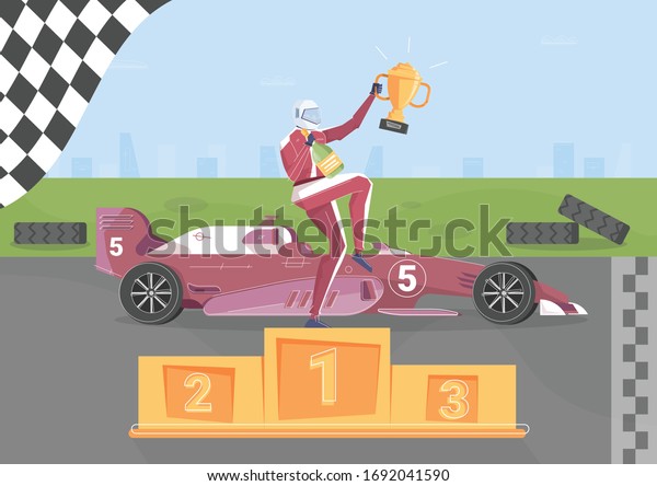 Racing victory background with professional\
sport symbols flat vector\
illustration