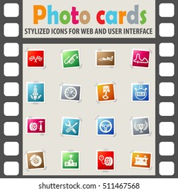 racing web icons on color photo cards for user interface
