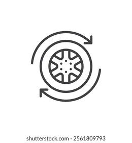 Racing Wheel line icon. linear style sign for mobile concept and web design. A spinning wheel with arrows outline vector icon. Symbol, logo illustration. Vector graphics