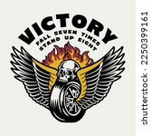 Racing Wheel with Wings and Skull Tattoo Style Illustration on White Background For Apparel and Other Uses