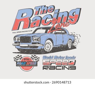The racing zone artwork. Car print design for t shirt print, poster, sticker, background and other uses.