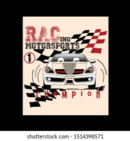 racing,motorsporst,car champion,tee,element,graphic t shirt for print vector illustration design