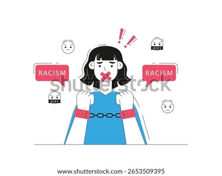 Racism against certain ethnic groups, education to stop bullying. Character design. Vector flat illustration.