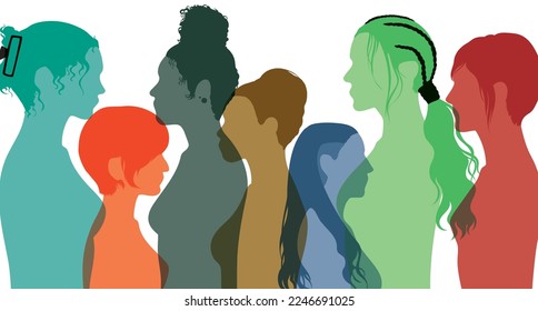 Racism, anti-racism, justice, allyship, and opportunities for racial equality. Profiles of multicultural multiethnic women and self-confidence. Flat Vector Illustration