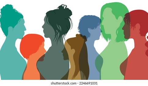 Racism, anti-racism, justice, allyship, and opportunities for racial equality. Profiles of multicultural multiethnic women and self-confidence. Flat Vector Illustration