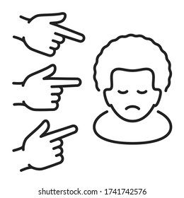 Racism black line icon. Harassment, and violence. Human rights. Discrimination Afro-American man. Isolated vector element. Outline pictogram for web page, mobile app, promo.