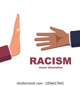 Racism concept. The man refuses to shake hands. No contact. Vector illustration flat design. Negative hand gesture.