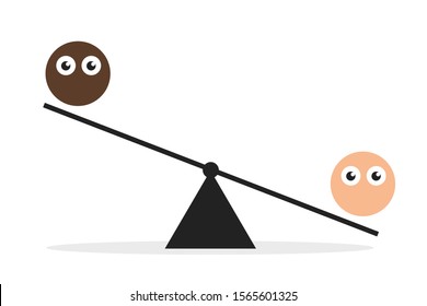 Racism - Discrimination And Enequal And Unjust Inequality Based On Color Of Skin. Superiority And Inferiority According To Race, Racial Origin And Ethnicity. Vector Illustration Isolated On White. 