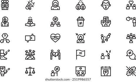 Ícones de racismo Coleção de ícones vetoriais de alta qualidade com traço editável. Ideal para projetos profissionais e criativos.