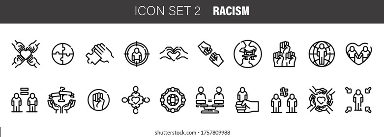 Racism icons set. Outline set of racism vector icons for web design isolated on white background.