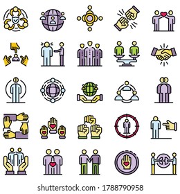 Racism icons set. Outline set of racism vector icons thin line color flat on white