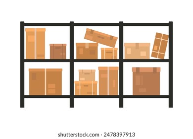 Estante con icono de cajas. Silueta de colores. Vista frontal Horizontal. Vector simple ilustración gráfica plana. Objeto aislado sobre fondo blanco. Aislar.