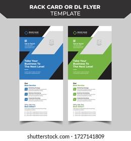 Tarjeta de rack o Vector de plantilla de volante Dl. Plantilla de negocio de DL Corporate para volante. Disposición con elementos modernos y fondo abstracto. Vector de concepto de volante creativo.