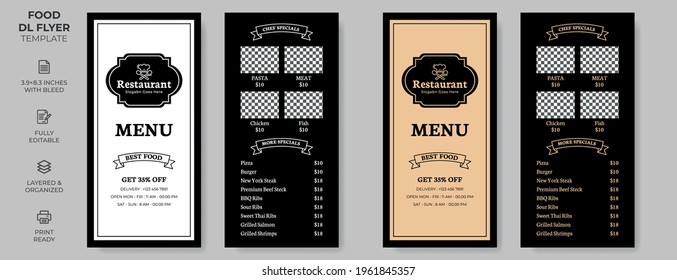 Rack Card Food DL Flyer Template, simple style and modern layout, luxury design