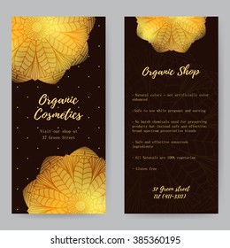 Rack card, ticket with golden lotus mandala. For health club, beauty salon, yoga classes, spa boutique, cosmetics shop, clothing store, etc. Put your own text.