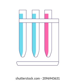 Rack with chemical test tubes. Science, chemistry and exploration symbol. Flat Art Vector Illustration