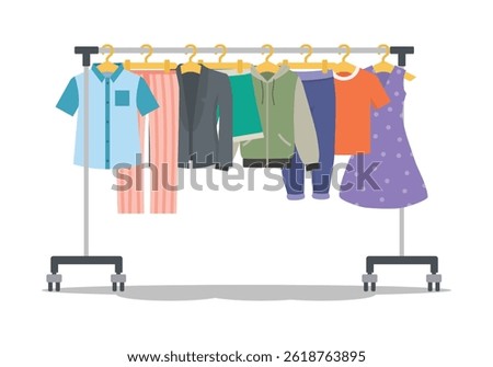 Rack with colorful clothes hanging on the hanger