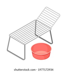 Rack Dryer for Clothes and Empty Basin as Household Cleaning Equipments Isometric Vector Composition
