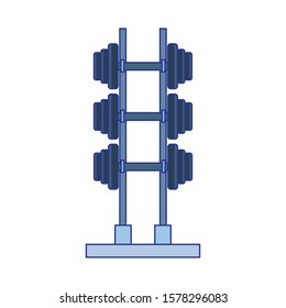 rack with gym dumbbells icon over white background, vector illustration