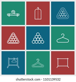 Rack icon. collection of 9 rack outline icons such as billiards, clothes on hanger, hanger. editable rack icons for web and mobile.