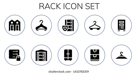 rack icon set. 10 filled rack icons.  Simple modern icons about  - Dressing room, Server, Hanger, Wardrobe, Data storage, Clothing hanger