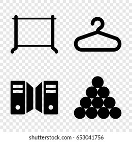 Rack icons set. set of 4 rack filled icons such as hanger, server