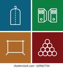 Rack icons set. set of 4 rack outline icons such as clothes on hanger, hanger, server