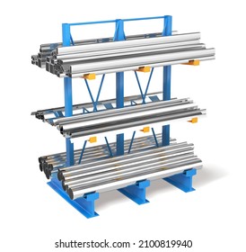 Rack with metal pipes. Vector illustration.
