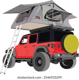 Rack mount rooftop tent for jeep campervan isolated on transparent background
